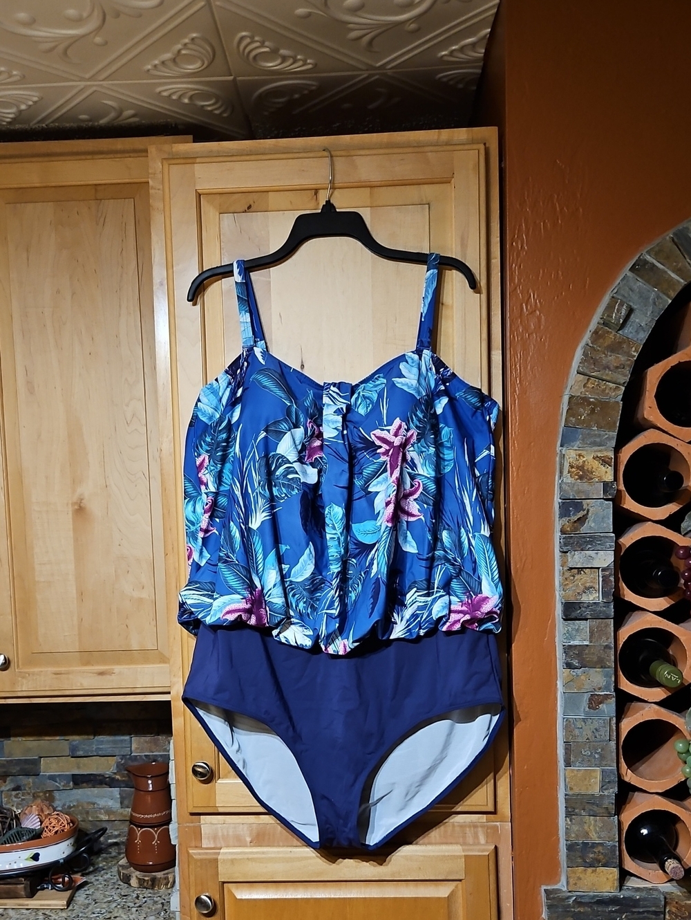 Magisculpt Blue Pink White Tropical Floral Print One Piece Swimsuit Padded